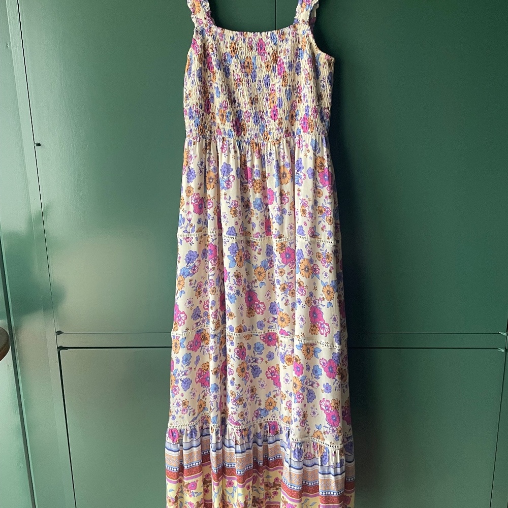 THML Smocked Maxi Floral Dress Size Medium
